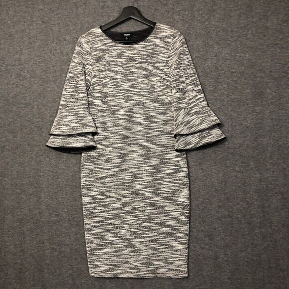 TACERA Marbled Tweed Women S Black White Shift Dress Double Bell Sleeve Pullover - Picture 2 of 16